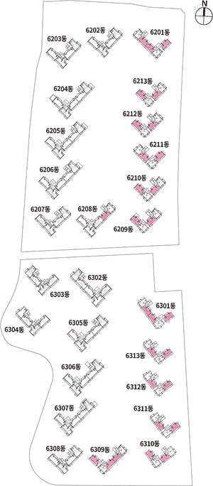 더샵 검단레이크파크 59㎡A 타입 동별 배치 KEY MAP