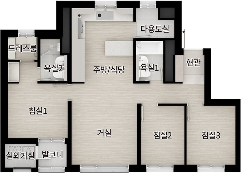 더샵 검단레이크파크 59㎡A 확장형 평면도