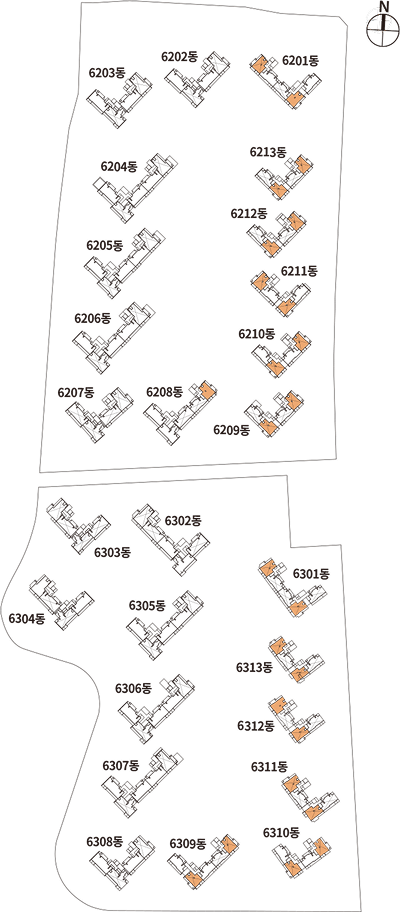 더샵 검단레이크파크 59㎡B 타입 동별 배치 KEY MAP