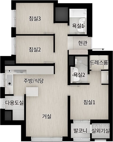 더샵 검단레이크파크 59㎡B 확장형 평면도
