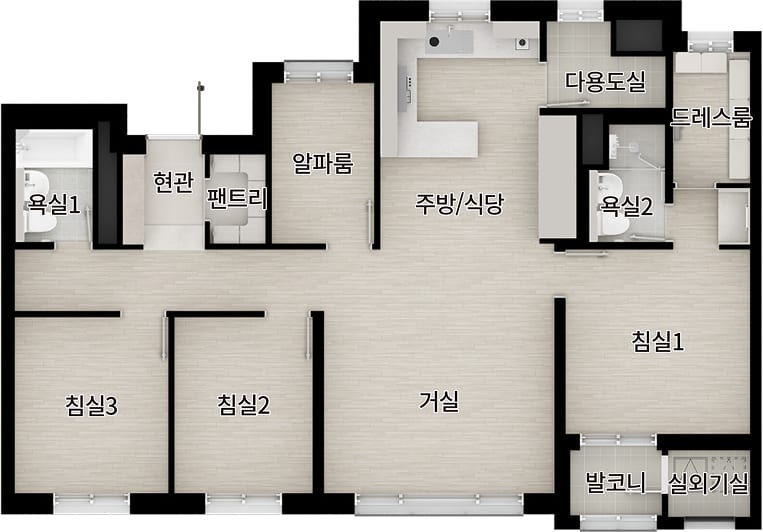 더샵 검단레이크파크 84㎡A 확장형 평면도