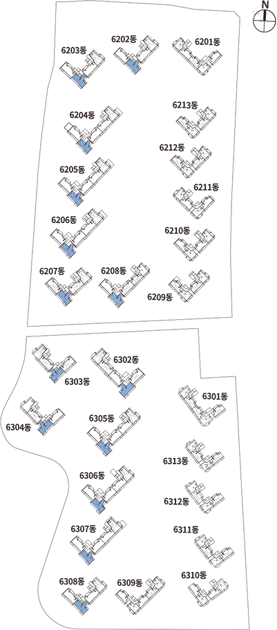 더샵 검단레이크파크 84㎡B 타입 동별 배치 KEY MAP