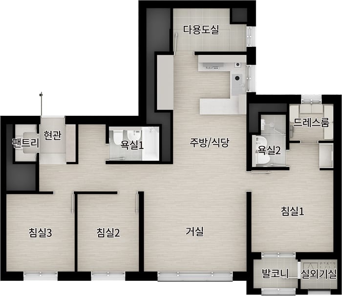 더샵 검단레이크파크 84㎡B 확장형 평면도