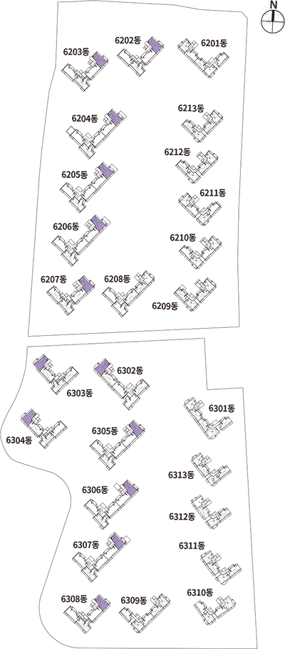 더샵 검단레이크파크 84㎡C 타입 동별 배치 KEY MAP