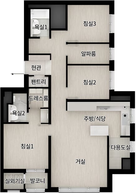 더샵 검단레이크파크 84㎡C 확장형 평면도