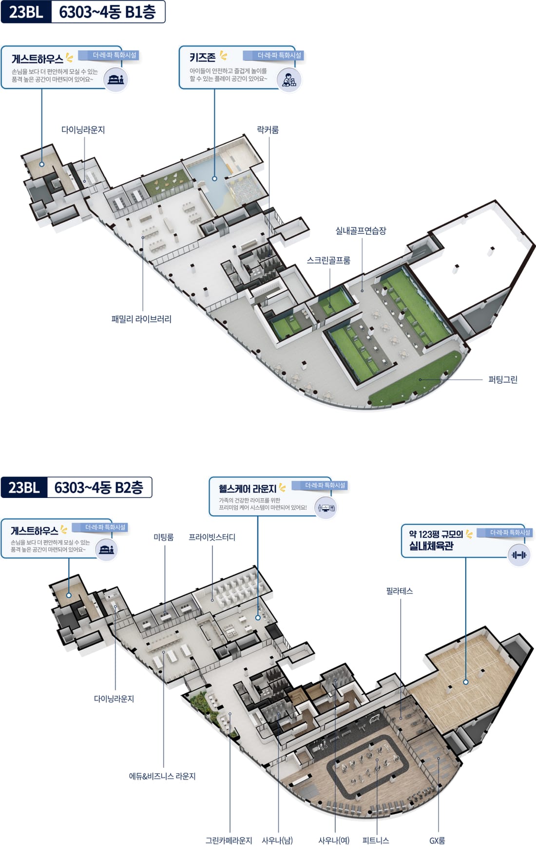 더샵 검단레이크파크 23BL 커뮤니티 공식 시설 배치도